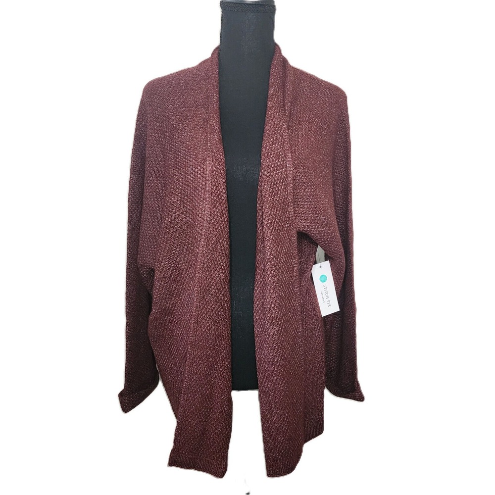 Pink Clover‎ Cardigan Dark Burgundy Marled Open Front Sweater Womens XL